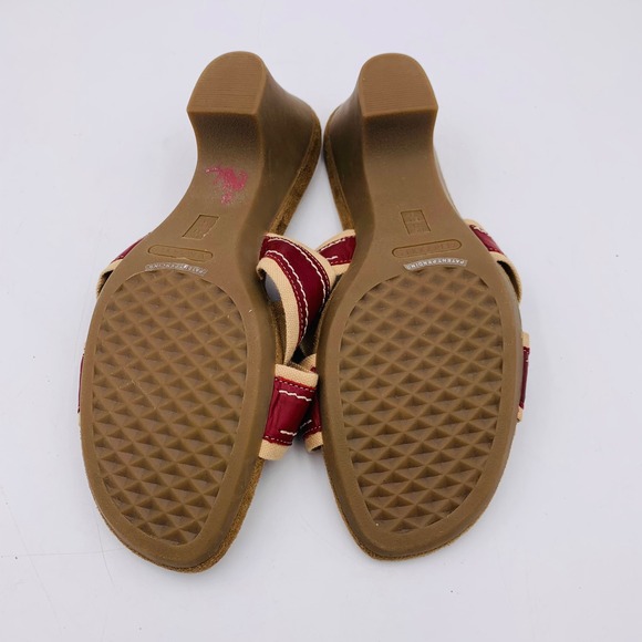 Aerosoles Women Sz 11 Red Beige Wedge Sandals Leather Heel Shoes Comfort Algebra - Picture 8 of 9